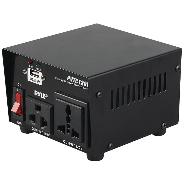 Pyle Pro PVTC120U Step Up & Down Voltage Converter Transformer with USB Charging Port (100 Watt)