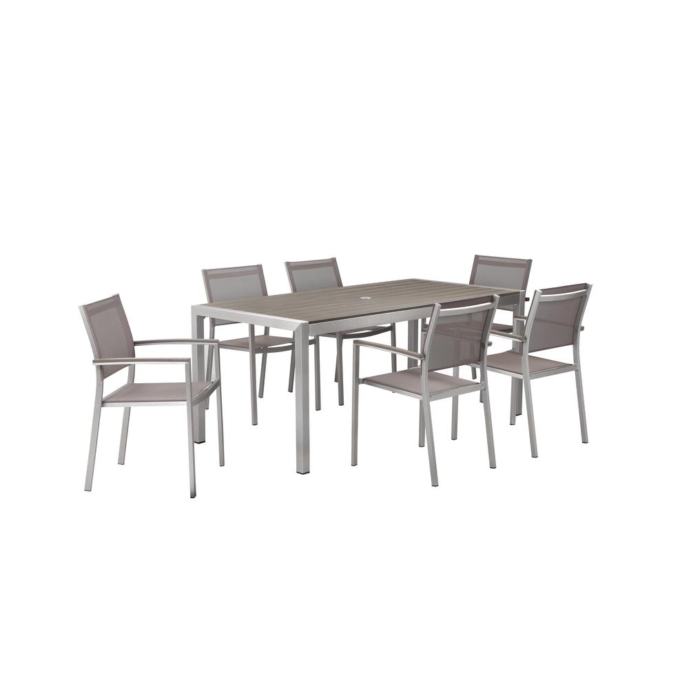 David 7 Piece Dining Set, Brushed Grey