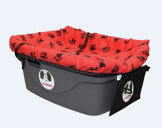 FidoRido Car Seat - Red/Black Paws Cover + Medium harness