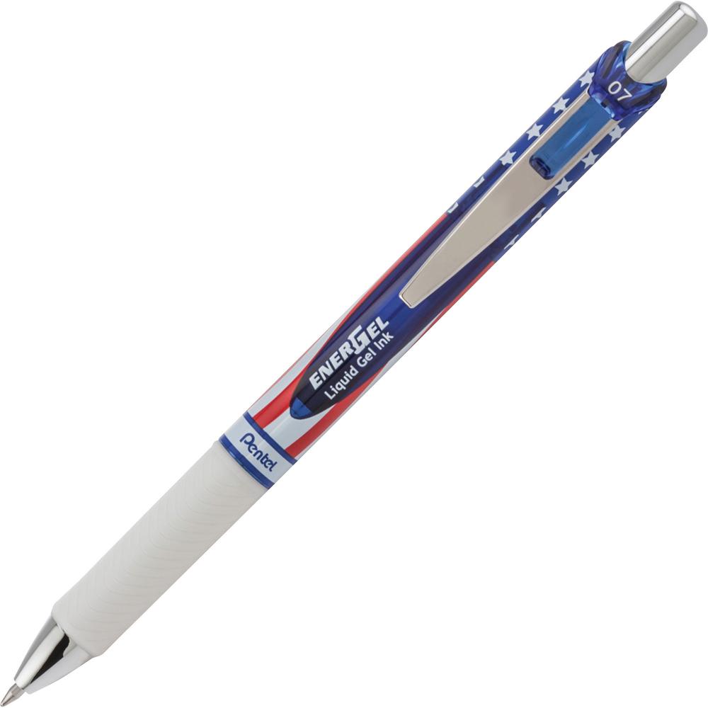 Pentel EnerGel Stars & Stripes Liquid Gel Pens - 0.7 mm Pen Point Size - Retractable - Black - 5 / Pack