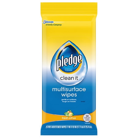 Pledge PH Balanced Multisurface Cleaner Wipes - Wipe - Fresh Citrus Scent - 12 / Carton - Blue