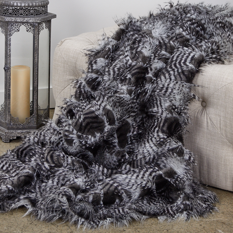 Plutus Faux Fur Luxury Throw Throw 48W x 60L Grey and Silver