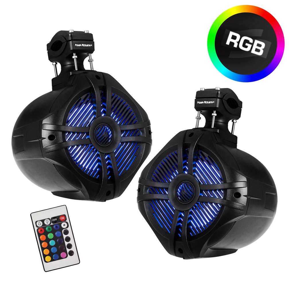 Power Acoustik Marine 6.5" 2-Way Wakeboard Speakers with RGB LED Illumination - Pair (Black)