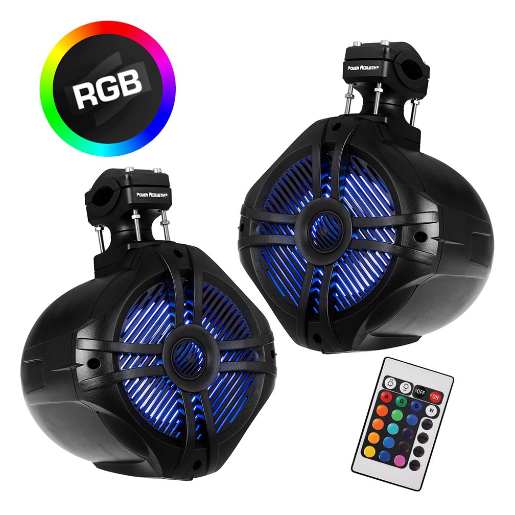 Power Acoustik Marine 8" 2-Way Wakeboard Speakers with RGB LED Illumination - Pair (Black)