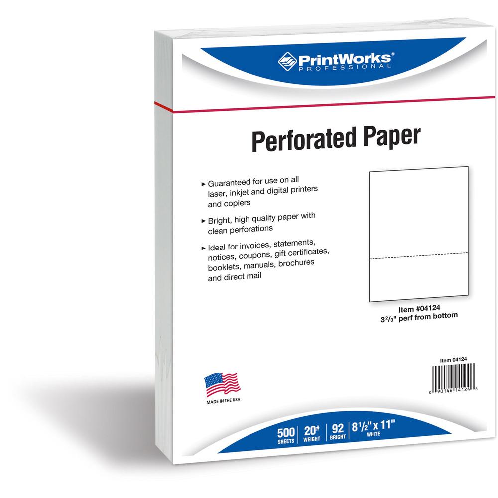 PrintWorks Professional Pre-Perforated Paper for Invoices, Statements, Gift Certificates & More - Letter - 8 1/2" x 11" - 20 lb 