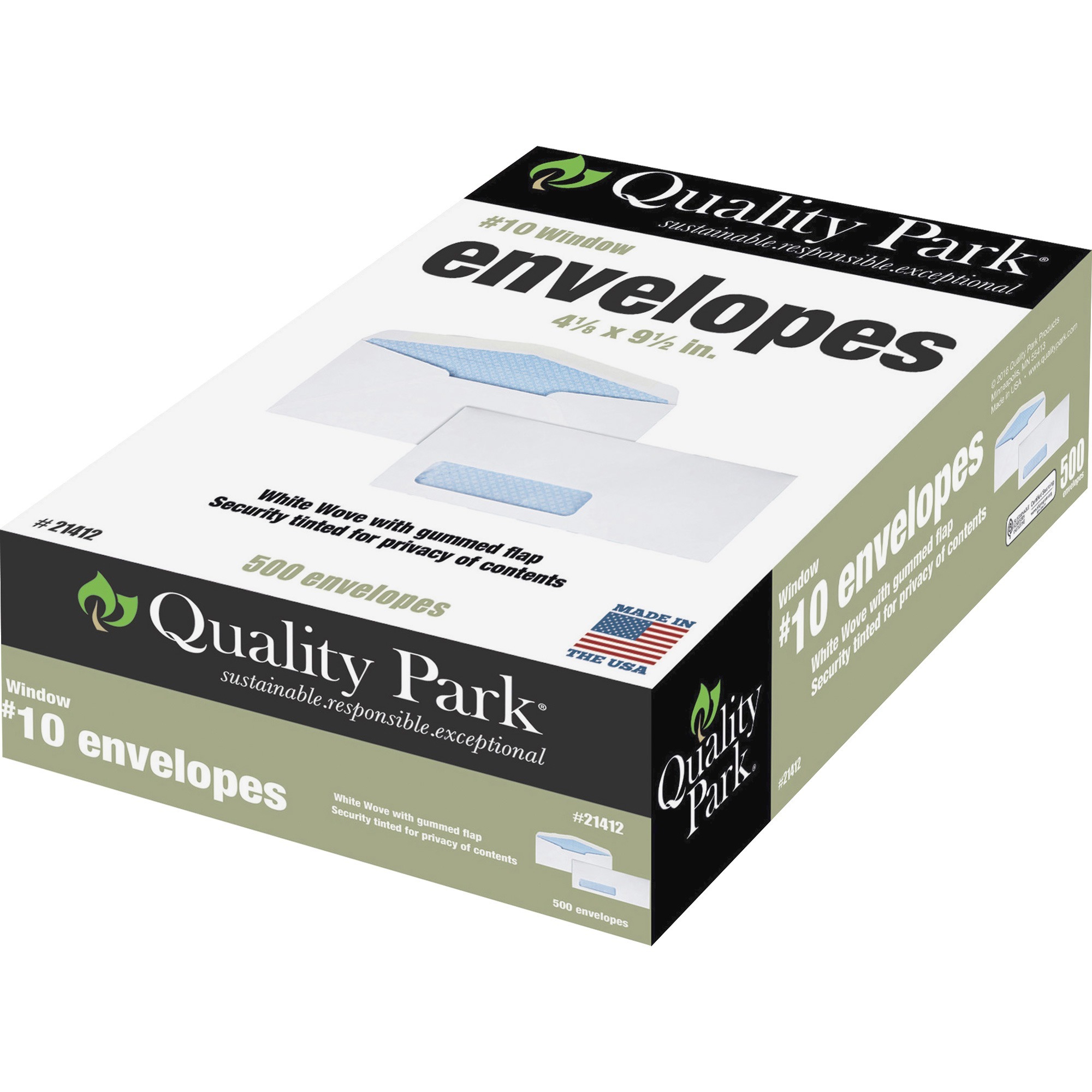 Quality Park No. 10 Window Security Envelopes - Single Window - #10 - 4 1/8" Width x 9 1/2" Length - 24 lb - Gummed - Wove - 500