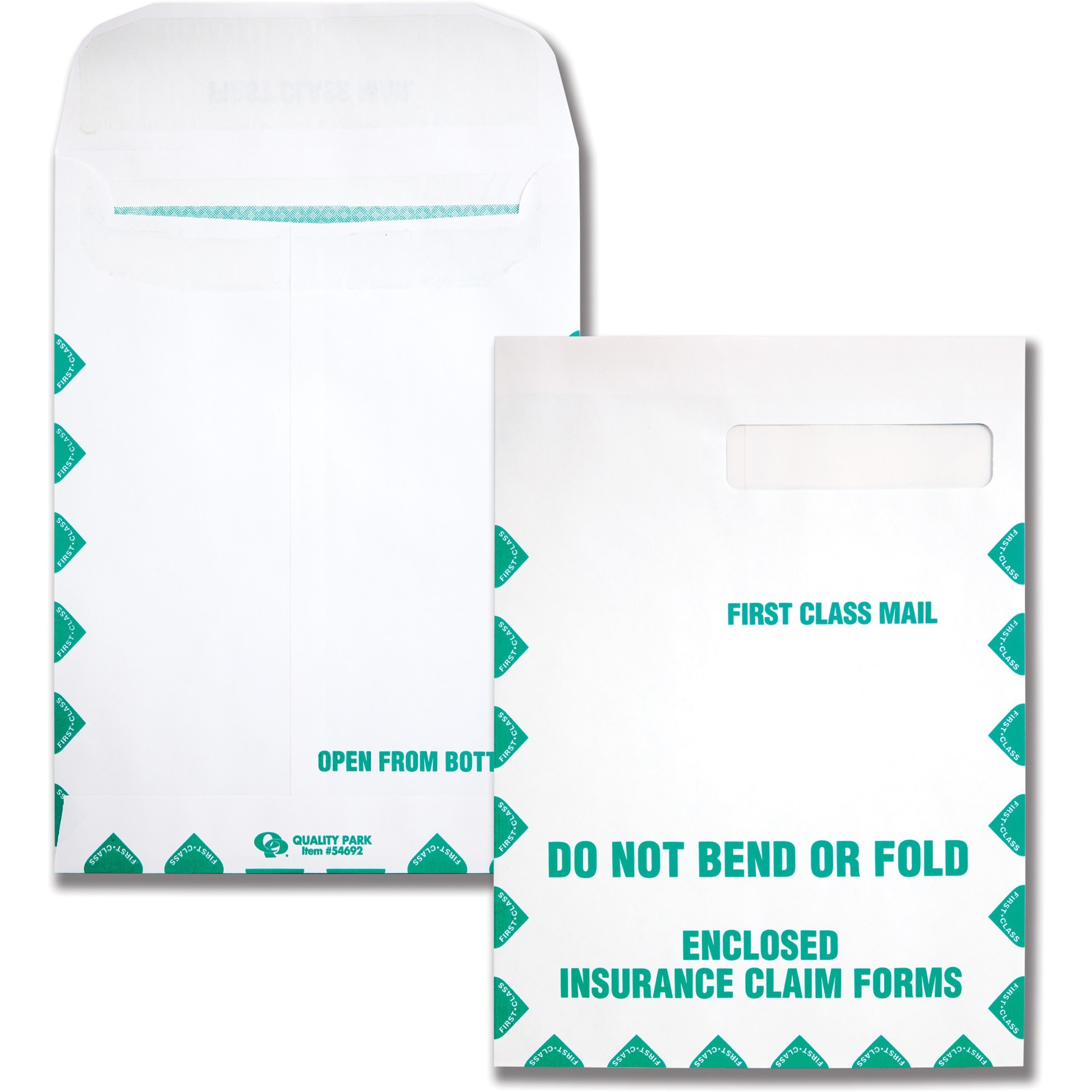 Quality Park Do Not Bend Insurance Claim Envelopes - Single Window - 9" Width x 12 1/2" Length - 28 lb - Self-sealing - Wove - 1