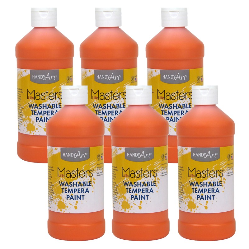 Little Masters Washable Tempera Paint, Orange, 16 oz., Pack of 6