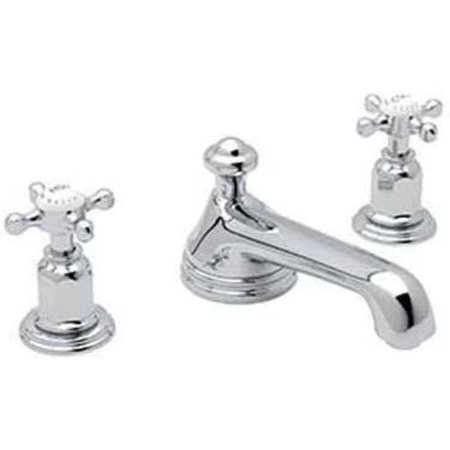 Rohl Perrin And Rowe Edwardian Low Level Spout With Aerator Widespread Lavatory Faucet In Polished Chrome With Cross Handles And