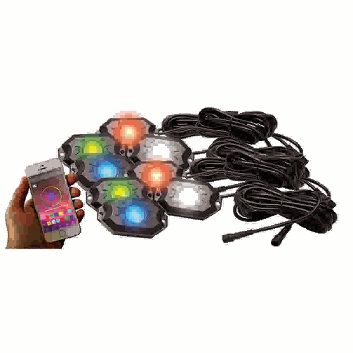 8POD RGBW HIPOWER ROCK LIGHT COMPLETE KIT W/BLUETOOTH APP CONTROLS IN RETAIL B