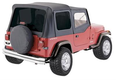 92-95 WRANGLER TINTED WINDOWS BLACK DENIM COMPLETE REPL SOFT TOP KIT W/DOOR SKINS FOR 1/2 DR MODEL