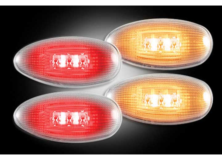 99-13 SILVERADO/SIERRA DUALLY FENDER LENSES (4PC) 2 RED/2 AMBER LED LIGHTS CLEAR LENS CHROME TRIM