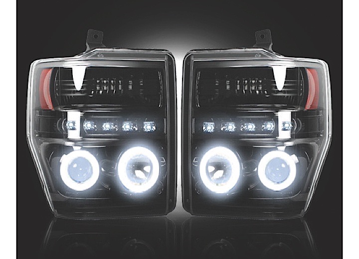 08-10 F250/F350/F450/F550 PROJECTOR HEADLIGHTS W/CCFL HALOS/DRL-SMOKED/BL DRIVE/PASS