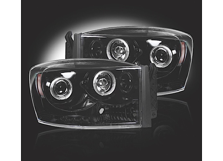 06-08 RAM 1500 06-09 2500/3500 PROJECTOR HEADLIGHTS W/CCFL HALOS/DRL-SMOKED/BLACK DRIV/PASS