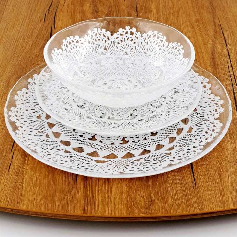 LILLE Glass Dinnerware Set Clear/White