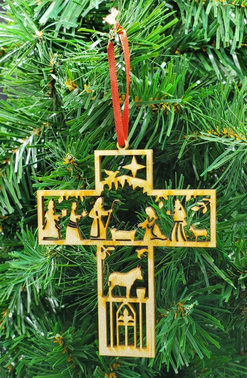 Christmas Themed Unfinished Tree Ornament - Cross Nativity