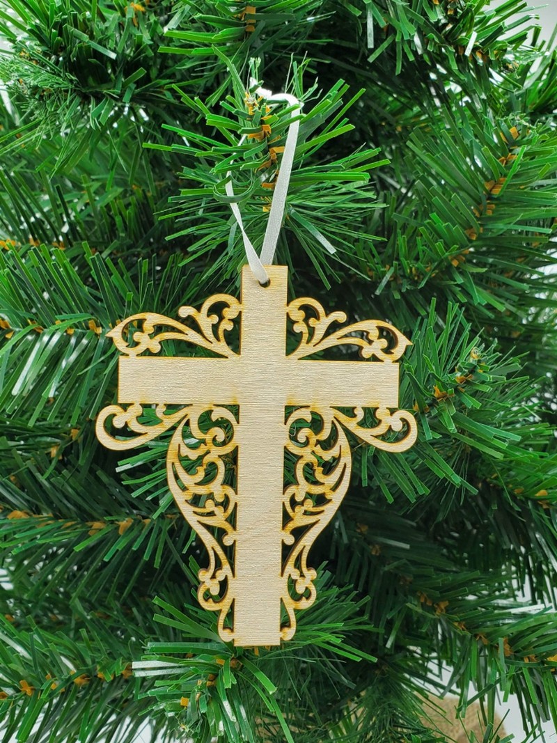 Christmas Themed Unfinished Tree Ornament - Cross-Fancy