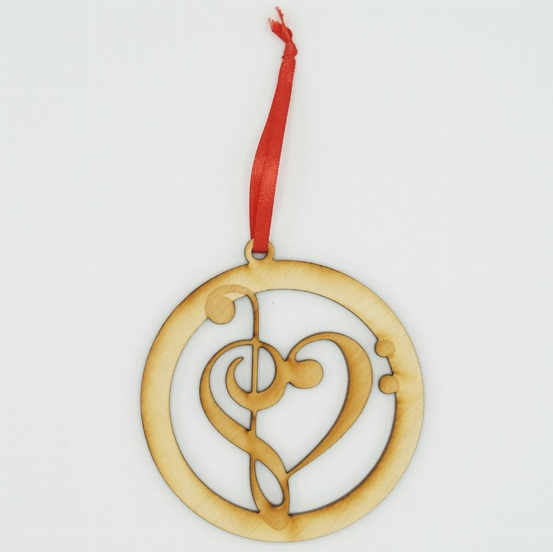 Music Unfinished Tree Ornament - Music Heart