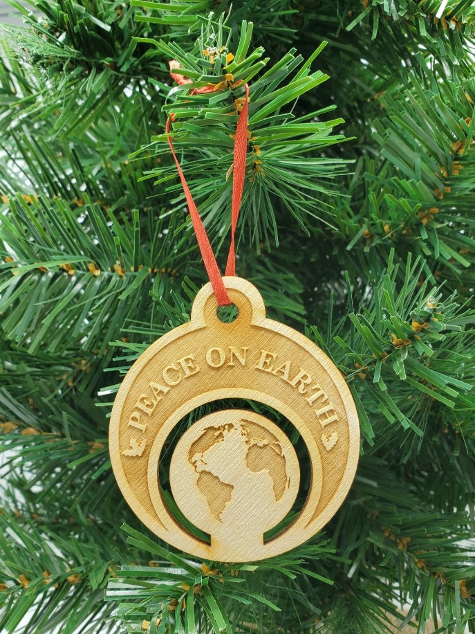 Unfinished Christmas Wood Ornament - Peace on Earth