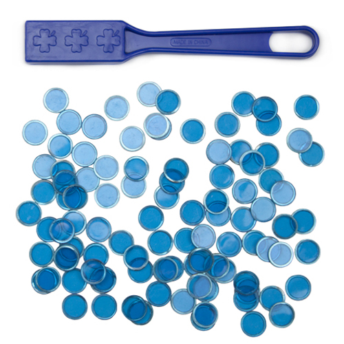 Blue Magnetic Bingo Wand with 100 Metallic Bingo Chips 