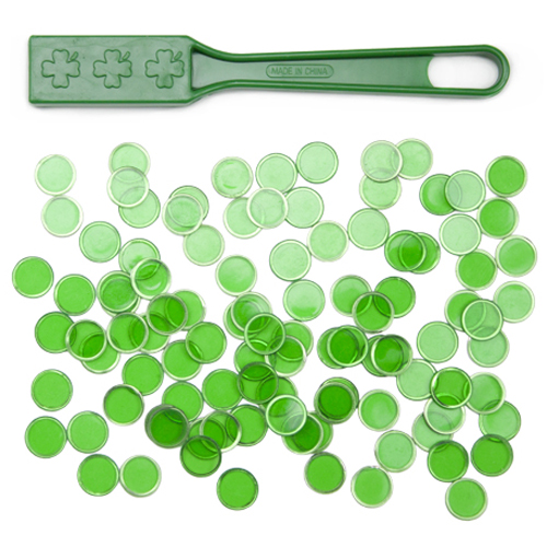 Green Magnetic Bingo Wand with 100 Metallic Bingo Chips 