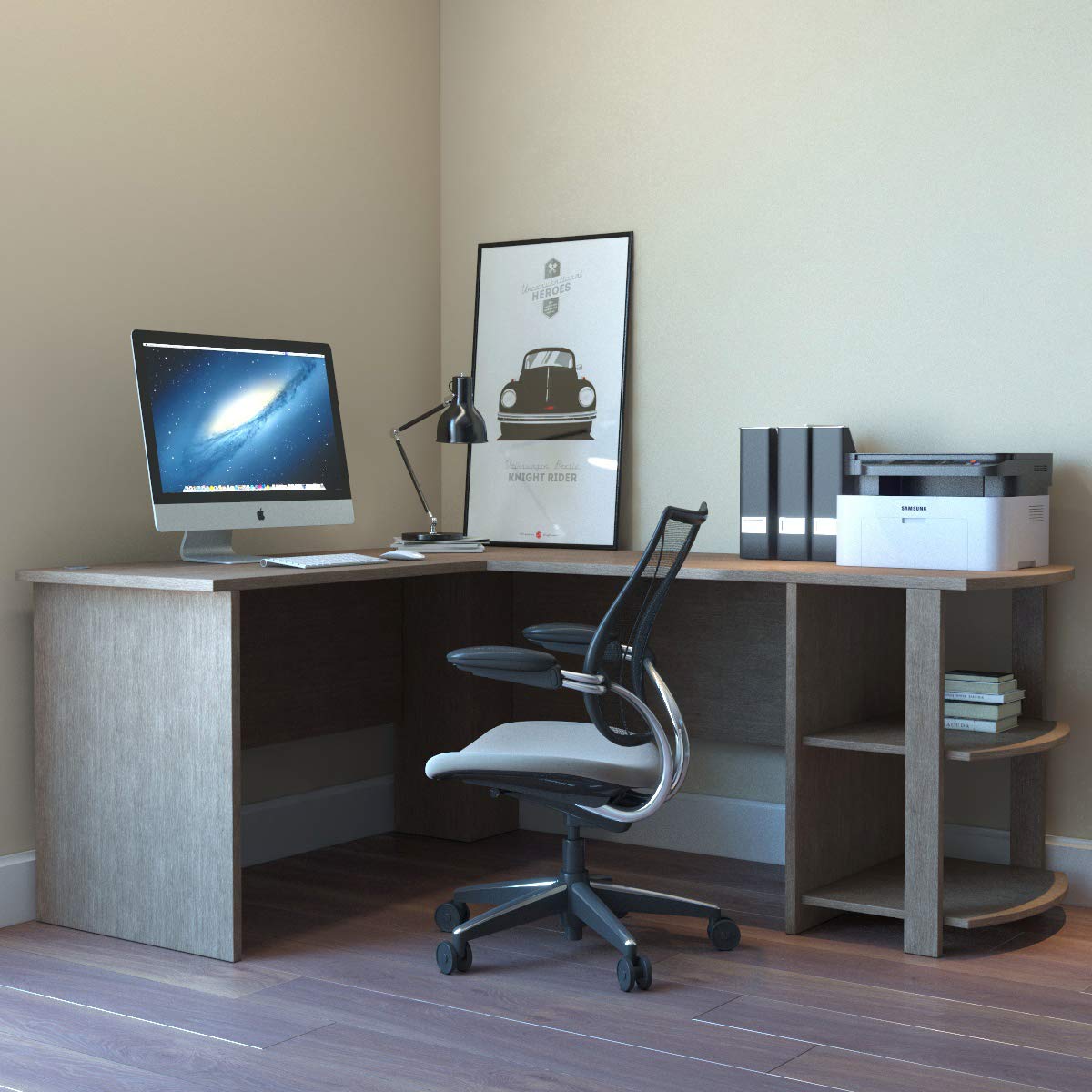 Ryan Rove Kristen Corner L Shaped Computer Desk - Home and Office Organizer with Open Shelves and Cable Management Grommet - Lap