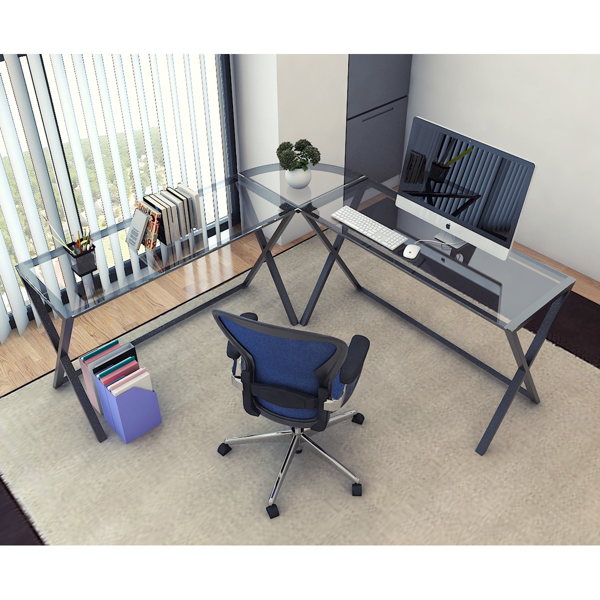 Ryan Rove Belmac 3 Piece L Shaped Computer Desk - Home and Office Corner Organizer with Side Table and Keyboard Tray - Laptop, M