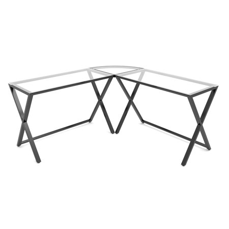 Ryan Rove Keeling 3 Piece L Shaped Computer Desk - Home and Office Corner Organizer with Side Table and Keyboard Tray - Laptop