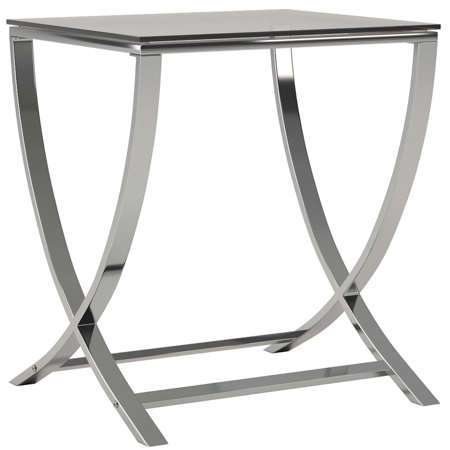 Ryan Rove Vivien Glass Small Accent End Side Table Living Room Coffee Sofa Table Nightstand Chrome Finish