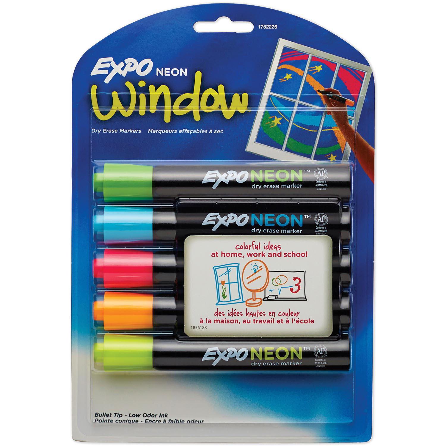 Neon Dry Erase Marker, Bullet Tip, Assorted, Pack of 5