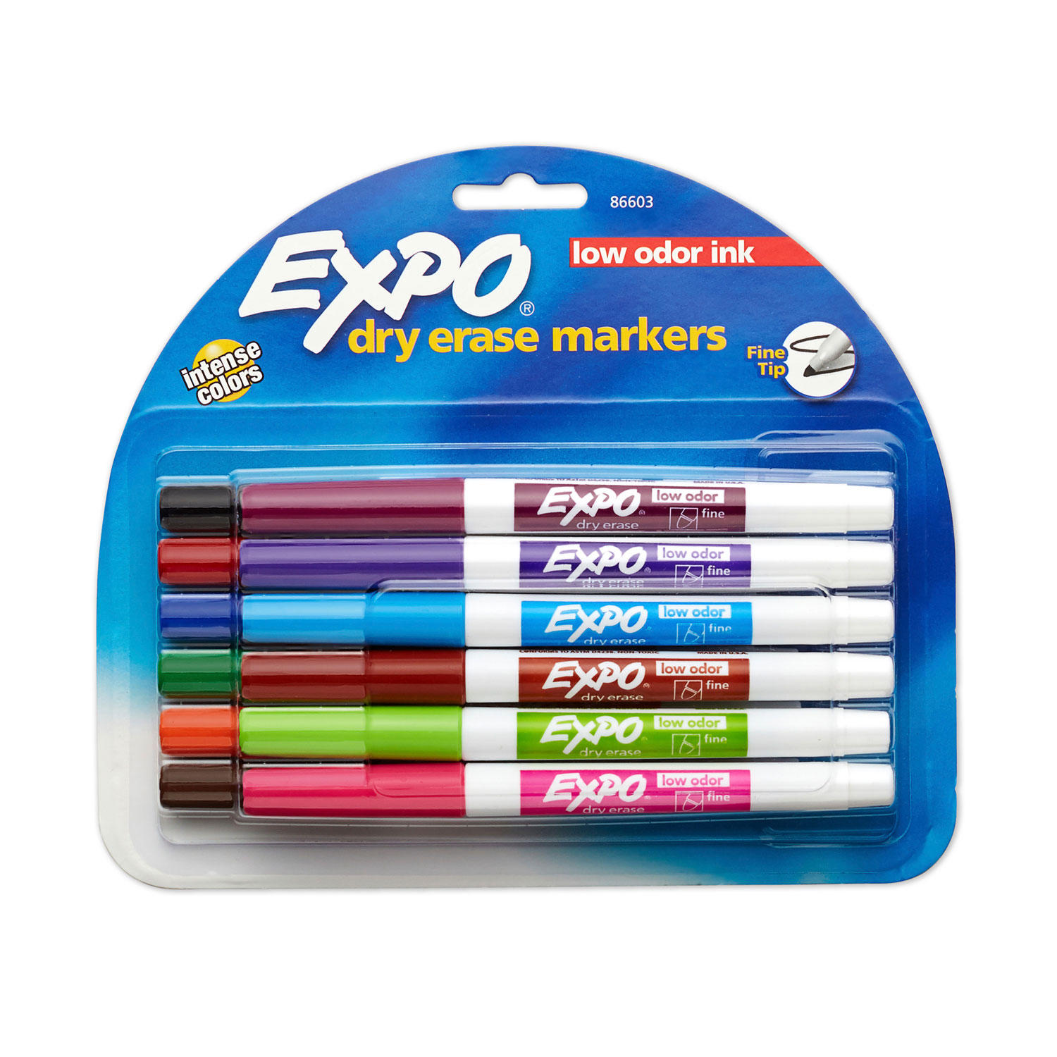 Low Odor Dry Erase Marker, Fine Point, Assorted, Pack of 12