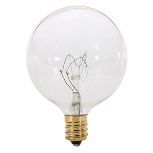 25 Watt G16 1/2 Incandescent; Clear; 1500 Average rated hours; 232 Lumens; Candelabra base; 120 Volt