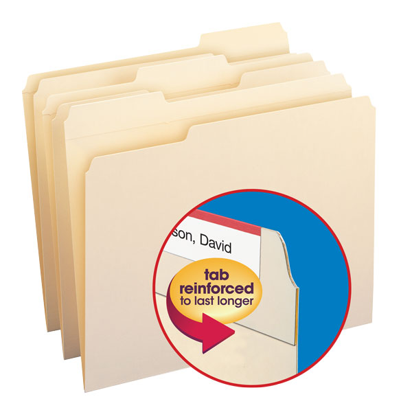 File Folders, Reinforced 1/3-Cut Tab, Letter Size, Manila, Box of 100