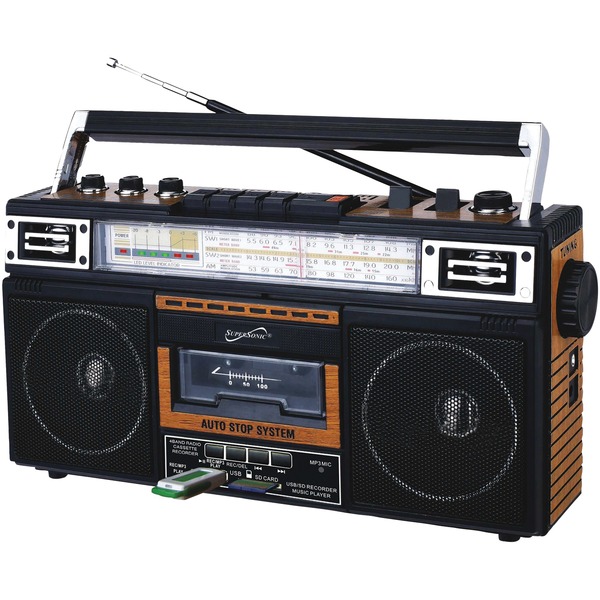 Supersonic SC-3201BT-WD Retro 4-Band Radio and Cassette Player with Bluetooth (Wood)