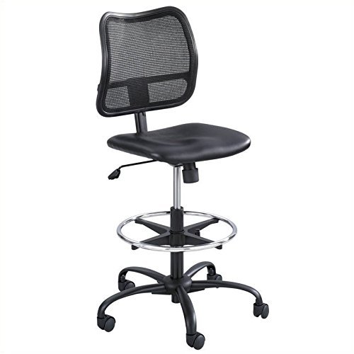 Safco Vue Extended-Height Vinyl Chair - Black Vinyl, Nylon, Polyester Seat - Black Back - 5-star Base - 1 Each