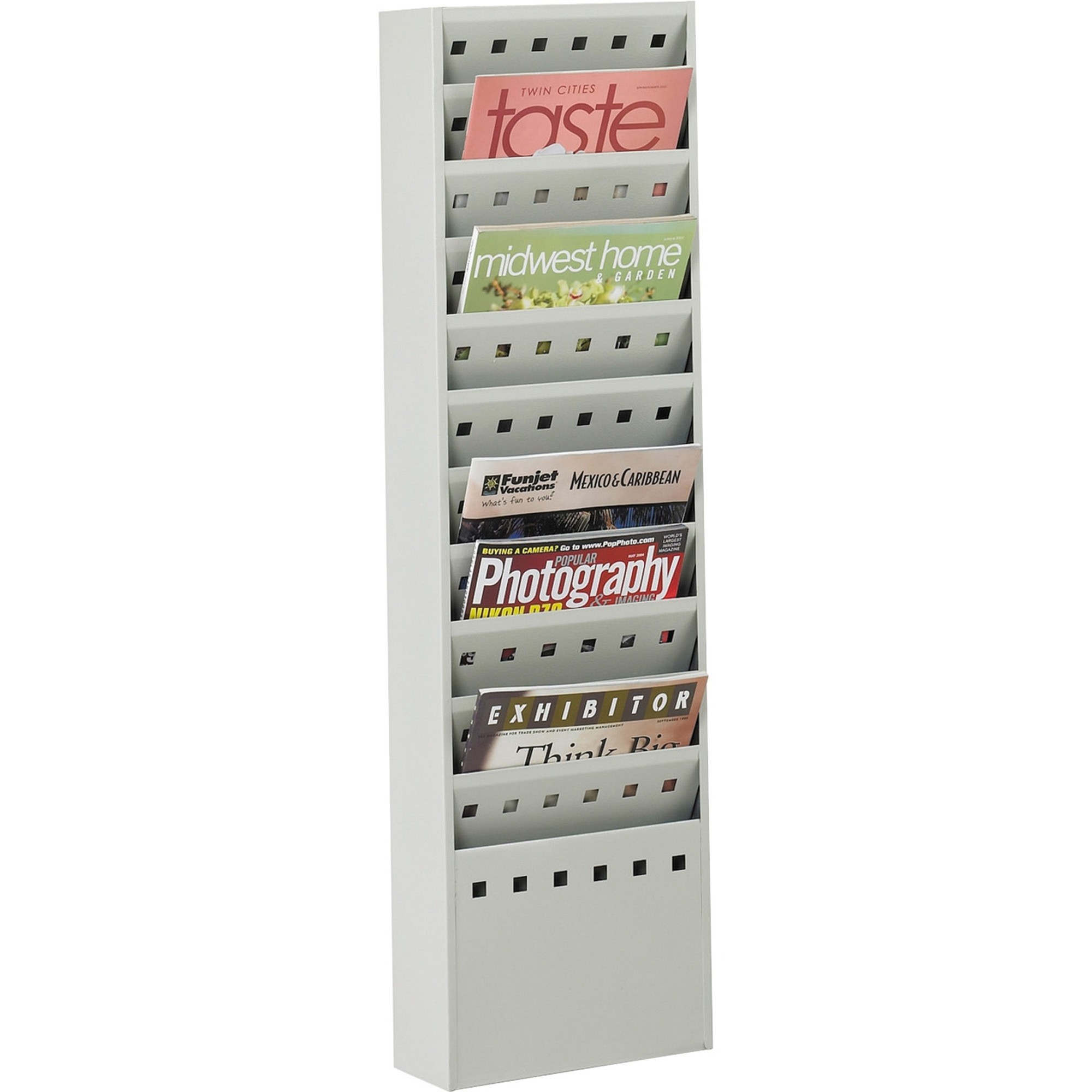 Safco 11-Pocket Steel Magazine Racks - 11 Pocket(s) - 36.3" Height x 10" Width x 4" Depth - Floor - Scratch Resistant - Gray - S