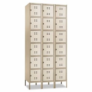 Safco Six-Tier Two-tone 3 Column Locker with Legs - 36" x 18" x 78" - 3 x Shelf(ves) - Recessed Locking Handle - Tan - Steel