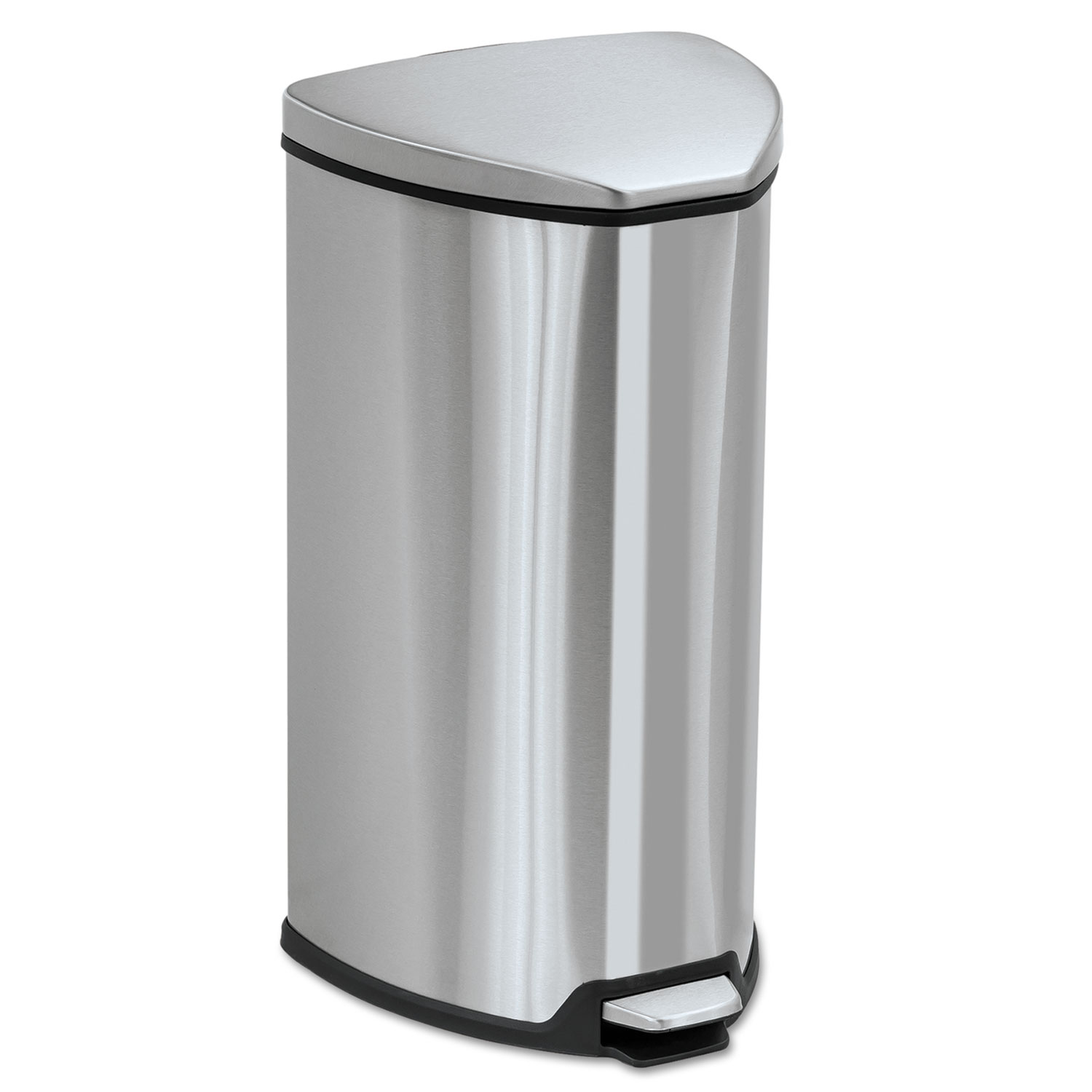 Safco Hands-free Step-on Stainless Receptacle - 7 gal Capacity - 21" Height x 14" Width x 14" Depth - Steel - Stainless Steel - 