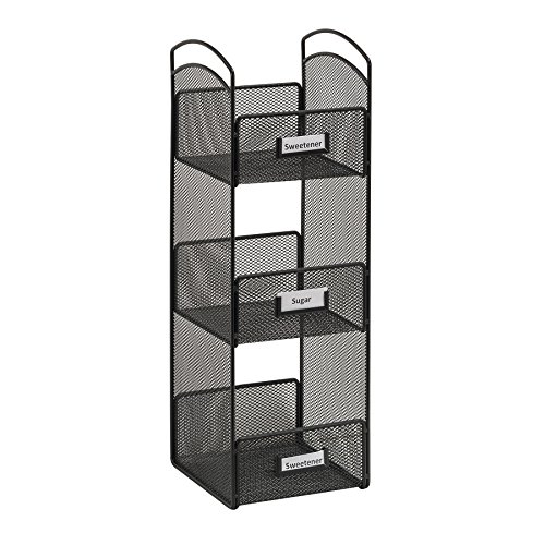 Onyx Breakroom Organizers, 3 Compartments, 6 x 6 x 18, Steel Mesh, Black