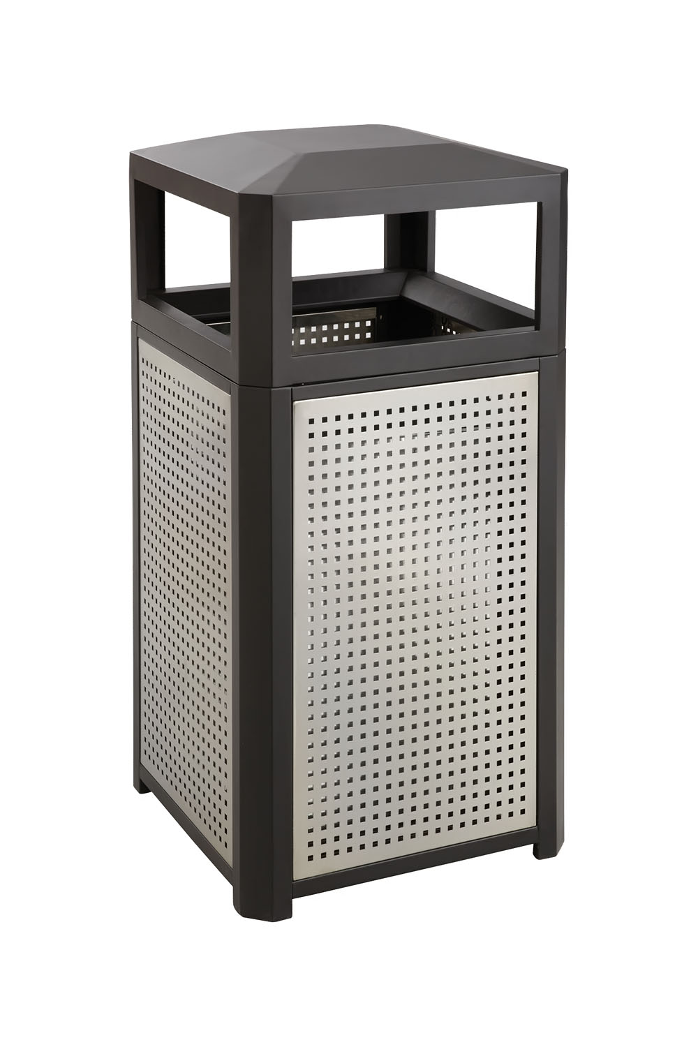 Evos Series Steel Waste Container, 15 gal, Steel, Black