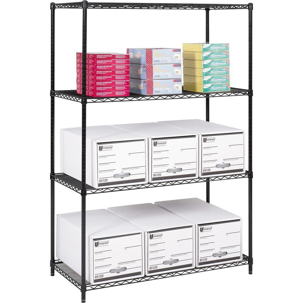 Safco Industrial Wire Shelving - 48" x 24" x 72" - 4 x Shelf(ves) - 3200 lb Load Capacity - Adjustable Glide, Durable - Black - 