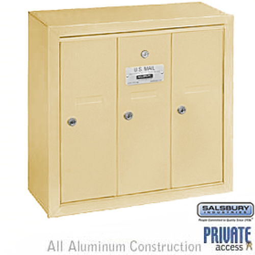 Vertical Mailbox (Includes Master Commercial Lock) - 3 Doors - Sandstone - Surface Mounted - Private Access