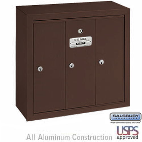 Vertical Mailbox - 3 Doors - Bronze - Surface Mounted - USPS Access