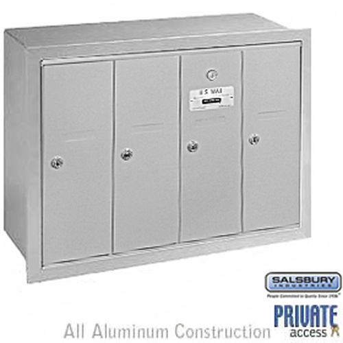 Vertical Mailbox (Includes Master Commercial Lock) - 4 Doors - Aluminum - Recessed Mounted - Private Access