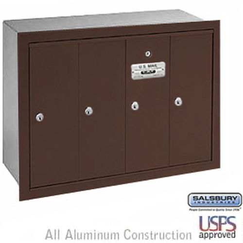 Vertical Mailbox - 4 Doors - Bronze - Recessed Mounted - USPS Access