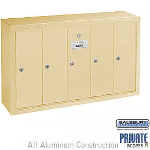 Vertical Mailbox (Includes Master Commercial Lock) - 5 Doors - Sandstone - Surface Mounted - Private Access