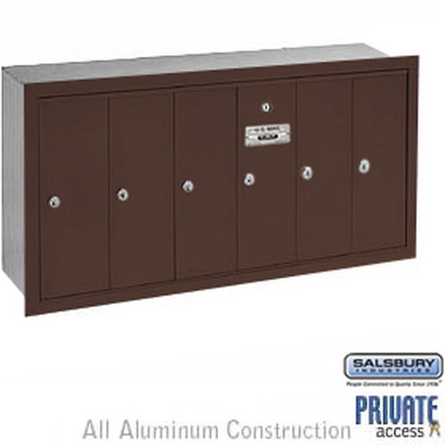 Vertical Mailbox (Includes Master Commercial Lock) - 6 Doors - Bronze - Recessed Mounted - Private Access