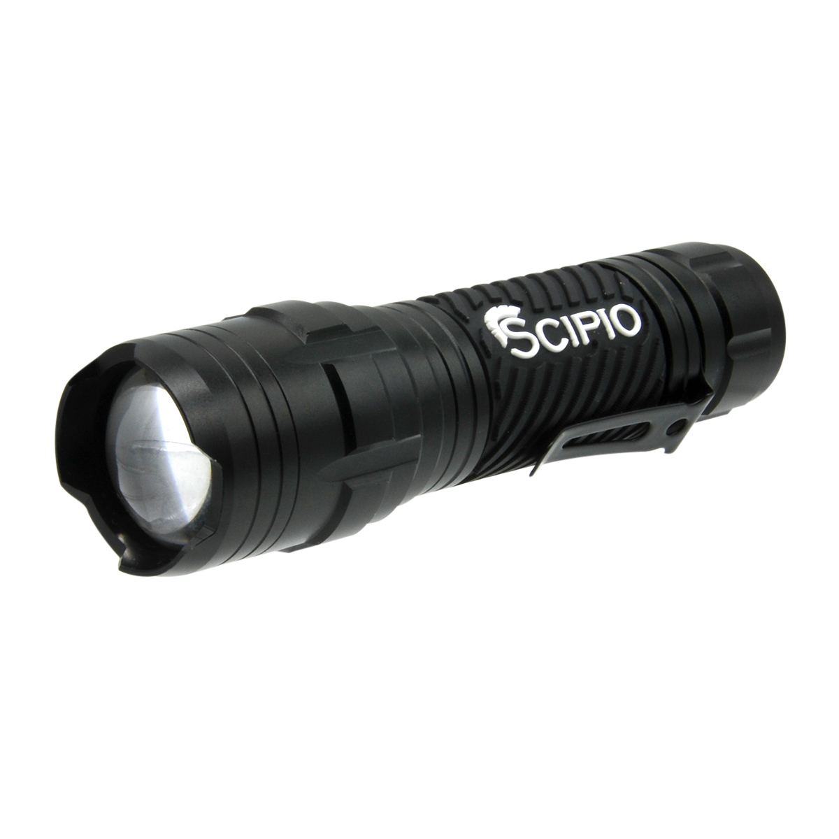 Scipio Aluminum Zoom Flashlight 306001A9 Camping EDC Torch 180 Lumens Lightweight with 3 Beam Modes - Black