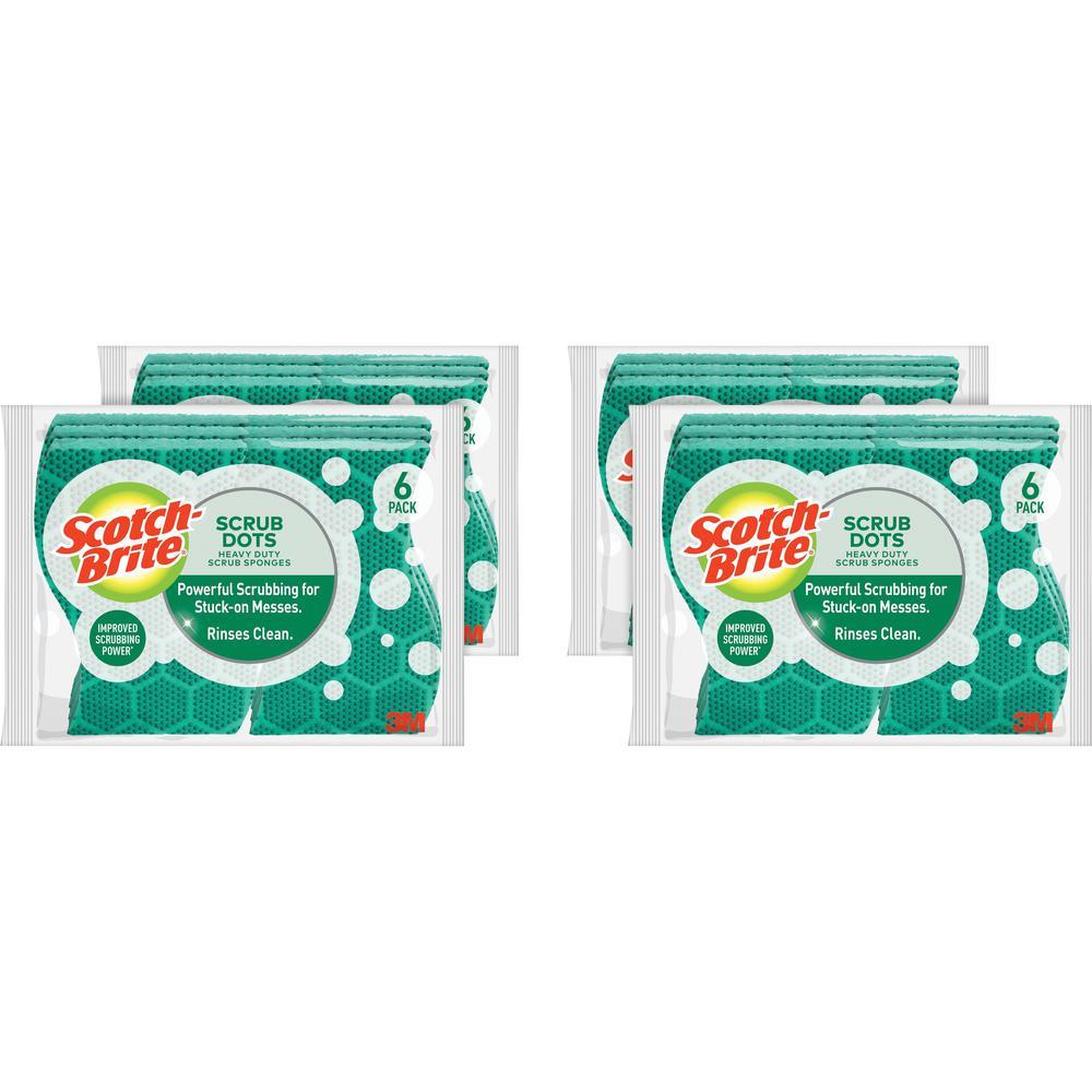 Scotch-Brite Scrub Dots Heavy-duty Scrub Sponge - 2.5" Height x 6.2" Width x 4.7" Depth - 24/Carton - Green