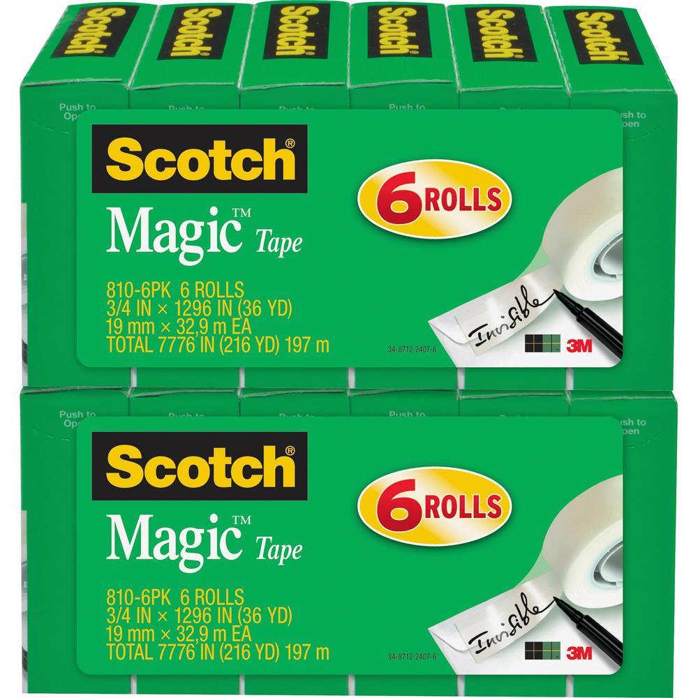 Scotch 3/4"W Magic Tape - 36 yd Length x 0.75" Width - 1" Core - 12 / Bundle - Matte Clear